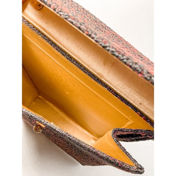 1960s Vintage Black Red Tweed Weave Medium Size Handbag Purse - Picture 12 of 14